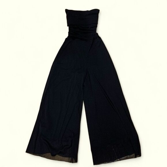 Eliza J. Vintage Jumpsuit Strapless Ruched Top w/ Overlay Flared Leg Black Sz 10 - Picture 1 of 6
